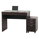 弁天インテリア ワーク デスク 【 シンプル設計 / サイドチェスト (鍵・キャスター付) セット / 足元広々 】 (幅90 奥行55 高70) ブラウン