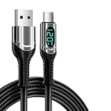 120W6A USB - Type-Cデータケーブル（急速充電機能付き）、LEDデジタルディスプレイ付きType-Cケーブル、インテリジェント電源オフ機能、携帯電話の過充電防止機能付き（ブラック 1m）
