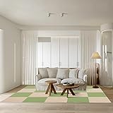 ジョイントマット BOBO タイルカーペット タイルマット 床保護 ズレにくい 洗える カット可能 吸着カーペット ペット猫犬用 掃除ラクラク 防音 床暖房対応 色：ライトグリーン*アイボリー【30*30CM*20枚入り】