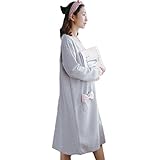パジャマ　ルームウエア　ネグリジェ　マタニティ　ワンピース　前開き　授乳口付き　 秋冬　産前産後　女性　肌着　ポッケト付き　ゆったり　ボーダー柄　Ｍ／Ｌ／XL　ピンク　グレー　ふわふわ　柔らかい　長袖