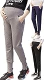 【ママ＆キッズ】Poche 2017 春夏 全3色4サイズ マタニティー ジョガーパンツ 薄手 ウエストリブ ゆったり 楽ちん サイドジッパー M~XXL (L, グレー)