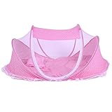 Domybest ベビーベッド　蚊帳　携帯型　折りたたみ式　赤ちゃん　幼児ベッド　蚊対策　虫よけ　夏 綿マットレス 蚊帳ベッド　持ち運びに便利 枕付き　2色選べる (ピンク)