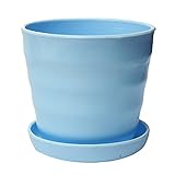 SODIAL(R) プラスチック製のラウンドの花植物ポットプランターホルダー　トレイ付き　ホームオフィス庭装飾　青