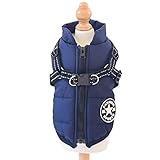 IGUGHI ふわふわ ダウンベスト風ジャケット 犬洋服 冬 裏ボア 犬服 ジャケット パーカー 袖なし ドッグウェア 防寒 防水 リードリングあり 綿服アウター お出かけ 散歩 小型犬 中型犬 大型犬… (L, ブルー)