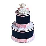 出産祝い　おむつケーキ　オムツケーキ　10周年記念発売　デニム アロマ ベアー (ピンク)