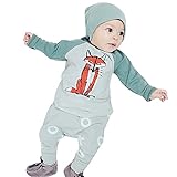 AmazingDeal 子供服 女の子 長袖 春秋冬 ルームウェア 狐柄 帽子付け 上下セット３点 綿製品 衣装 シンプルで可愛い (70（3-6ヵ月）)