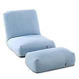 LOWYA （ロウヤ） 座椅子 オットマン付 リクライニング 42段ギア ポケットコイル ソファー 1人掛け ライトブルー おしゃれ