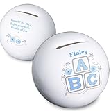 Personalised Blue ABC Ceramic Money Box - Add name & message by C.P.M.