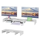 VECELO モニター台 卓上 【3分割構造 幅100~80cm タブレット置きスロット付き 可調節 幅70】パソコン台 机上台 卓上収納 文具収納 パソコンラック 目線が上がる ディスプレイ 台 pc台 デスク周り 便利グッズ モニタースタンド ホワイト