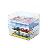 A4ヨコ置き4段書類トレー、レターケース 、レタートレイ、ブックなど収納 (4pcs/set, クリア)
