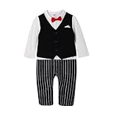 GudeHome 赤ちゃん ロンパース 男の子 カバーオール 紳士風 子供フォーマル服 ベビー 春秋着 蝶ネクタイ付き 子供洋服 出産祝い お出かけ 結婚式 七五三 写真撮影 ホワイト 70