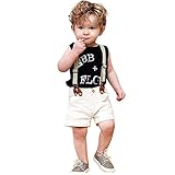 leegor 3pcs Baby Boy Lovely Letterトップス+サスペンダーパンツショートパンツKids Clothes Outfit カラー: ホワイト