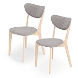 LOWYA （ロウヤ） ダイニングチェア チェア 単品 2脚セット 天然木 木製 ファブリック生地 ホワイト×ライトグレー おしゃれ 新生活