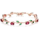 BISAER Lovely Rose Gold Plated Bracelet Rose Tennis Bracelet Link Bracelet AAA Cubic Zirconia Gemstone Flower Vine 7 Inches B