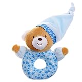 giftshop101 6 " Sleepy Bear with帽子ソフトPlush Baby Rattle Baby Toy – ブルー
