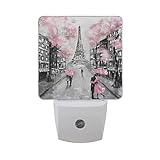 Alazaアートパリストリートエッフェル塔ピンクフローラルLED Night Light Dusk to Dawnセンサープラグin Night Home Decorデスクランプfor Adult