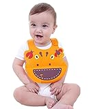 シリコン 前掛け エプロン ベビー ポケット付 かわいい 動物 柄 食べこぼし 汚れ 防止 (オレンジ(キリン))
