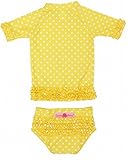 RuffleButts ラッフルバッツ水着 Yellow 3T UPF50+ ラッシュガード Yellow Polka Dot Ruffled Rash Guard Bikini (3T(95cm),
