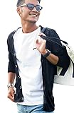 (ビッチ)VICCI メンズ カーディガン カーデ サマーニット ストレッチ ポケット付 長袖 無地 薄手 73820 46(L) BLK(ブラック)