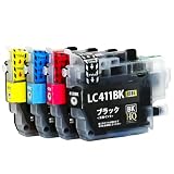 Ecoink【純正同等顔料ブラック】LC411-4PK 4色セット ブラザー brother 顔料ブラック 互換インクカートリッジ 大容量 DCP-J928N-W/B DCP-J926N-W/B DCP-J915N DCP-J914N DCP-J528N DCP-J526N DCP-J1800N MFC-J939DN/DWN MFC-J905N MFC-J904N MFC-J739DN/DWN