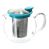 フォーライフ ティーポット ガラス 耐熱 750ml 大容量 4杯用 茶こし付き 片手で注げる 食洗機対応 本体電子レンジ対応 直火不可 ターコイズ 青 ボラガラスティーポット 818
