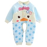 【SEBLES】ベビー服 ヒヨコ プリント 蒸れにくい 前開き 長袖 長ズボン カバーオール 赤ちゃん(ブルー,73cm)