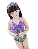 [FERE8890] 女の子 ベビー 水着 連体水着 人魚姫 ビキニ ヘアバンド キュート 韓国風 蝶結び 肩紐 通気性 お誕生日 パーティー マーメイド 水泳 パープル 8# 適合身長100〜110