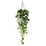 Sund 人工観葉植物 インテリア 吊り下げ プラントポット付き 2本セット 飾り付け 室内装飾 欧米風 プレゼント お祝い 癒し 世話いらない パーティー/結婚式/引越し バラ　ホワイト
