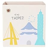 kaikai & ash収納ボックス キャンバス製 折りたたみ可能 おもちゃ箱 旅行をテーマにした装飾 子ども部屋 赤ちゃん部屋 13H x 13L x 13W ブルー taipei-box