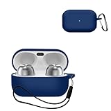 For Technics EAH-AZ100 用 ケース カバー 【KONXISA】ワイヤレスイヤホン ケース シリコン素材 着用しやすい 耐衝撃 防水防塵 ウォッシャブル（カラビナ付き+ストラップ付き ） 装着充電可能 持ち運びがしやすい（ブルー）