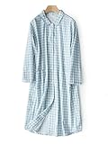 (レモンツリーセブン)Lemon tree7 レディース ルームウェア ネグリジェ 綿 前開き 長袖 ロング丈 チェック柄 ワンピース 入院 産後 マタニティ 春夏向き ゆったり ライトブルー