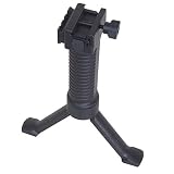 SHENKEL 拡張サイドレイル付 バイポッドグリップ 伸縮 ワンタッチ 20mmレール対応 強化脚 ブラック bipod-006bk
