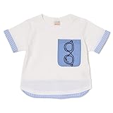 プティマイン（petit main） 部分ストライプ使いメガネポケットデザインTシャツ (90, シロ)