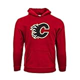 NHL Calgary FlamesスエードCrest Eliユースプルオーバーパーカー、YXL、フレームレッド