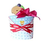 ミキハウス1段おむつケーキ　水色ドットミニタオル (女の子用, パンパースM)