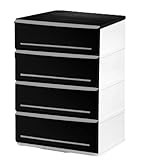 リビングチェスト 衣装ケース 4段 木天板 BK W520-4