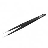 uxcell ピンセット ストレートツイザーツール ステンレス製ツール ブラック 一個入 ESD-11