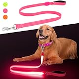Chalklit 1.2m LED発光 犬 リード 光る犬散歩ライト リード 夜の散歩 安心 ライト付きリード USB充電式 防水型 高輝度 視認距離500m 夜 ライト 中型犬 大型犬 訓練リード 点灯(ピンク) (ピンク)