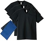 [グリマー] 無地 半袖 4.4zo ドライ Vネック Tシャツ 00337-AVP 3枚セット SS-5L タオル（カラー選択不可） 付き ブラック 5L