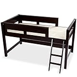 木製 天然木 ベッド ロフトベッド システムベッド はしご すのこ板 ミドルタイプ ダークブラウン