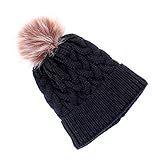 D DOLITY ニット帽 キッズ ボンボン 子供 ニットキャップ ニット帽子　ボンボン付き 秋 冬 全５色　 - ブラック