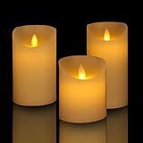 sugoiti電池式LEDフレイムレスキャンドルFlames withタイマーとリモートコントロール4 " 5 " 6 " Set of 3アイボリーDripless Real Wax Pillars