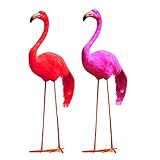 B Blesiya 可愛い　人工　フラミンゴ　飾り　素晴らしい　インテリア　生き生き　置物　2本　ガーデン　パティオ装飾