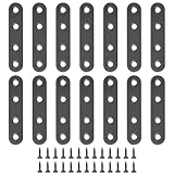 PATIKIL 14個 ジョイント金具 フラット 77x16x1.8 mm 4穴I字金具 棚受け金具 ステンレス 接合金具 フラットプレート固定板 プレートブ ラケット金具 家具 固定 修理 補強プレート ネジ付き 黒
