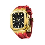AEMALL Apple Watch Band 45mm 44mm modキットアクセサリーのシリコンウォッチバンドメタルケースiwatch用ウォッチバンド SE/4/5/6/7ツール付きシリーズ (Color : Gold Red, Size : 44MM FOR 6/5/4/SE)