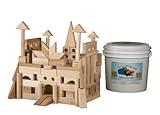 Back to Blocks "Castle Creator" 118 Piece Wooden Blocks Set in a White Bucket Natural Wood Toys For 