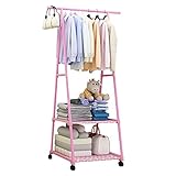Carfeny コートラック ハンガーラック 収納 衣類 ラック キャスター付き 簡単に移動 耐荷重 75kg 幅55×奥行42×高さ160cm (ピンク)