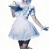 [AOTYP] メイド服 コスプレ コンカフェ メイド レースフリフリ ショート丈 メイドコスチューム ハロウィン仮装 メンズ セット 一式 こすぷれ イベント パーティー 大人 女装 大きいサイズ ハロウィン 学園祭 撮影 オタクダンス ブルー5XL