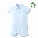 Yiigoo （イッゴー）子供服 ベビー　ロンパース　カバーオール　這う服　オーガニックコットン　春新品　半袖　前開き　男の子　女の子　男女兼用　ブルー　グレー　新生児 出産祝い　可愛い　66、73、