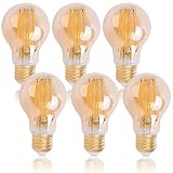 FLSNT LED電球 エジソン フィラメント電球 E26口金 60W形相当 700lm 2700K電球色 シャンデリア電球 レトロ エジソンランプ アンバーガラス おしゃれ 調光器非対応 PSE認証済み 6個入